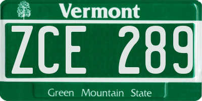 VT license plate ZCE289