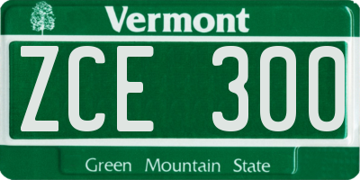 VT license plate ZCE300
