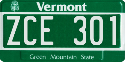 VT license plate ZCE301