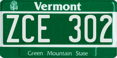VT license plate ZCE302