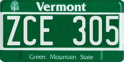 VT license plate ZCE305