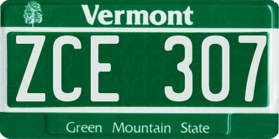 VT license plate ZCE307
