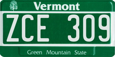 VT license plate ZCE309