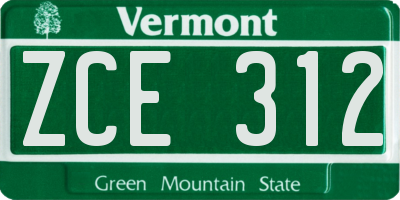 VT license plate ZCE312