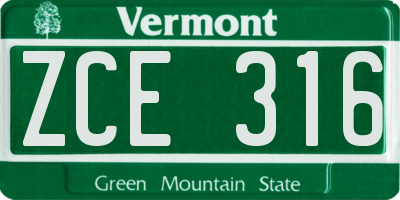 VT license plate ZCE316