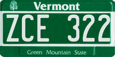 VT license plate ZCE322