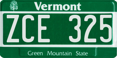 VT license plate ZCE325