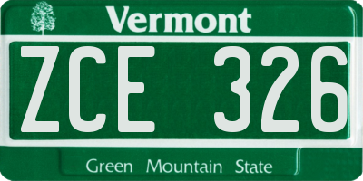 VT license plate ZCE326