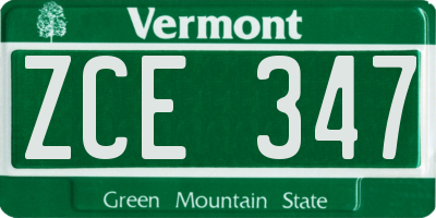VT license plate ZCE347