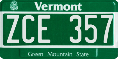 VT license plate ZCE357