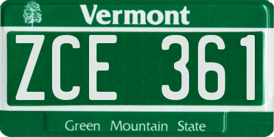 VT license plate ZCE361