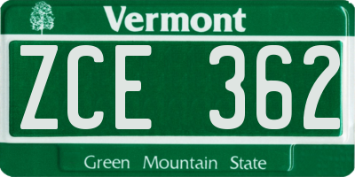 VT license plate ZCE362
