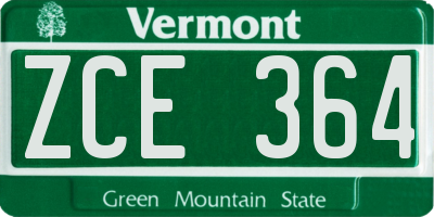 VT license plate ZCE364