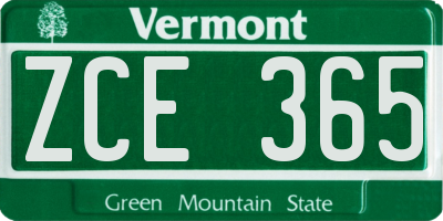 VT license plate ZCE365