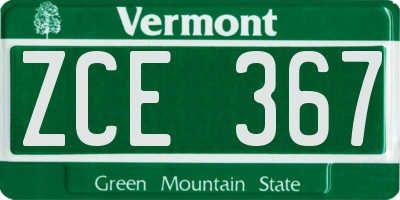 VT license plate ZCE367