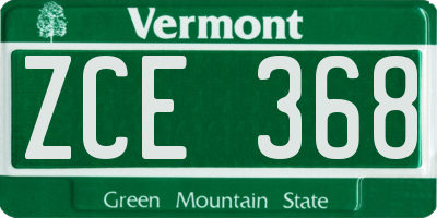 VT license plate ZCE368