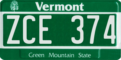 VT license plate ZCE374
