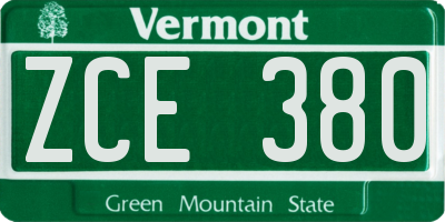 VT license plate ZCE380