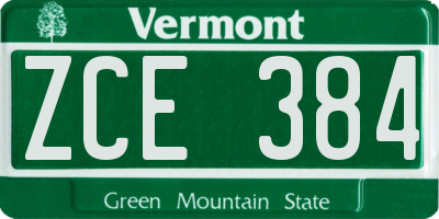VT license plate ZCE384