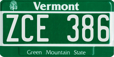 VT license plate ZCE386