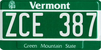 VT license plate ZCE387