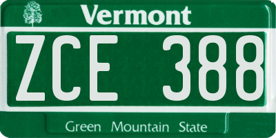 VT license plate ZCE388
