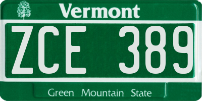 VT license plate ZCE389