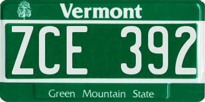 VT license plate ZCE392