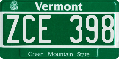 VT license plate ZCE398