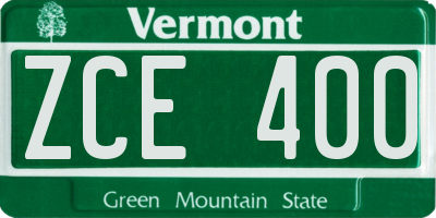 VT license plate ZCE400