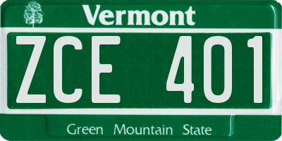 VT license plate ZCE401