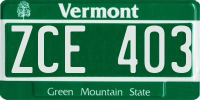 VT license plate ZCE403