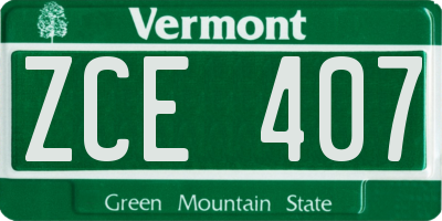 VT license plate ZCE407