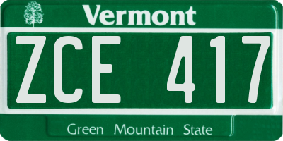 VT license plate ZCE417