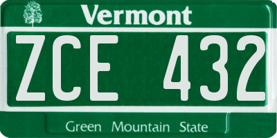 VT license plate ZCE432