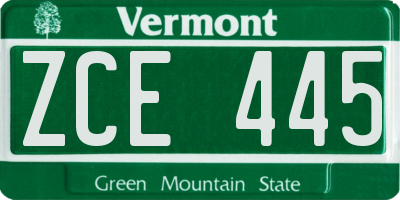 VT license plate ZCE445
