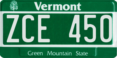 VT license plate ZCE450