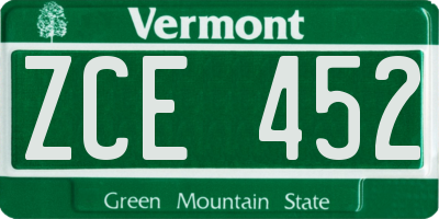 VT license plate ZCE452