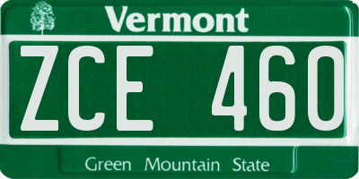 VT license plate ZCE460