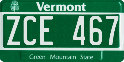 VT license plate ZCE467