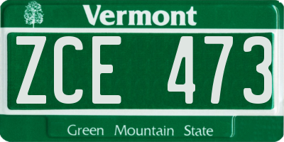 VT license plate ZCE473