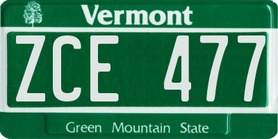 VT license plate ZCE477