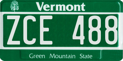 VT license plate ZCE488
