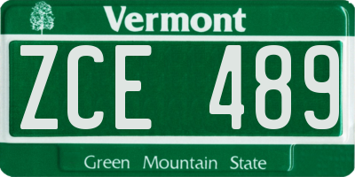 VT license plate ZCE489