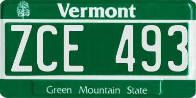 VT license plate ZCE493