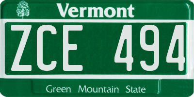 VT license plate ZCE494