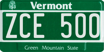 VT license plate ZCE500
