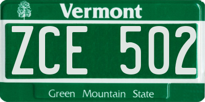 VT license plate ZCE502