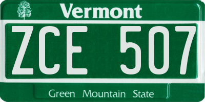 VT license plate ZCE507