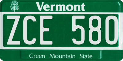VT license plate ZCE580